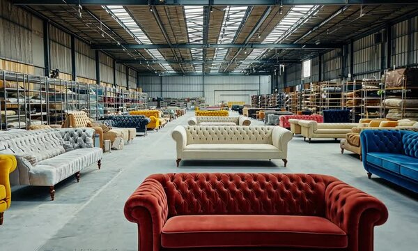 A Warehouse Filled with Colorful Chesterfield Sofas