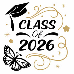 Elegant Graduation Sticker - Class of 2026 with Butterfly