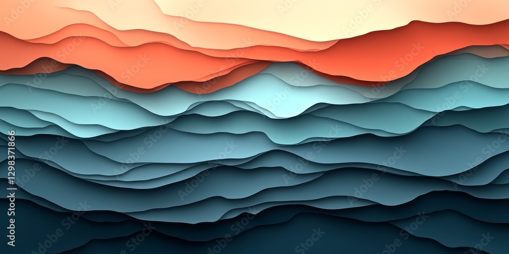 Poster layered landscape with gradient color transitions creates depth perception