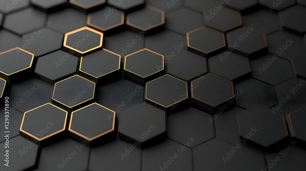 Poster abstract hexagon pattern with black and gold metallic geometric design