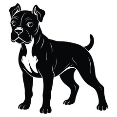 Boxer Dog Puppy Silhouette.  A clean black silhouette of a Boxer puppy dog isolated on a white background.