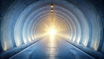 Abstract white tunnel, 3D rendered, digitally painted, light at the end signifies hope and infinite possibilities.