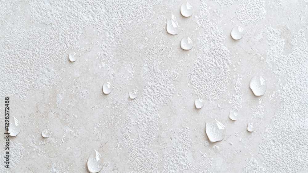 Poster close-up of water droplets on a textured white surface creating a refreshing and calming visual effe