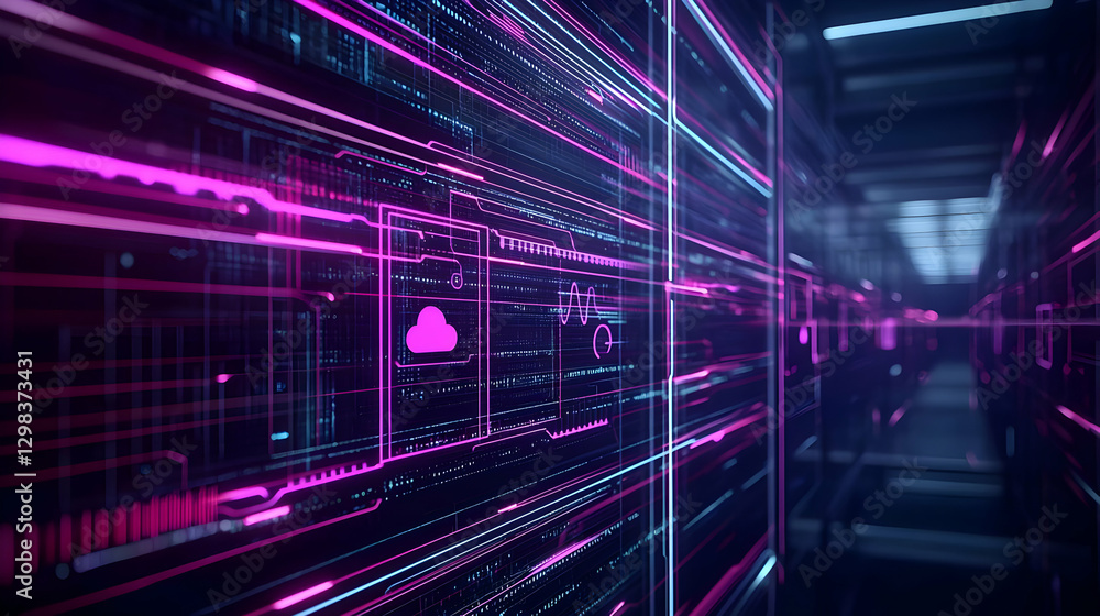 Aufkleber abstract digital cybernetic tunnel with pink and blue lines representing technology and data