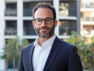 Fototapeta premium Confident Male Professional with Glasses in Urban Setting Outdoors