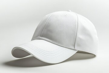 Fototapeta premium Blank White Baseball Cap - A clean, crisp of a plain white baseball cap, perfect for mockups or showcasing branding