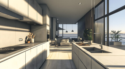 Photo of a modern kitchen in a penthouse
