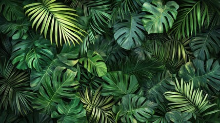 Lush Tropical Greenery Background A Vibrant Collection of Exotic Leaves