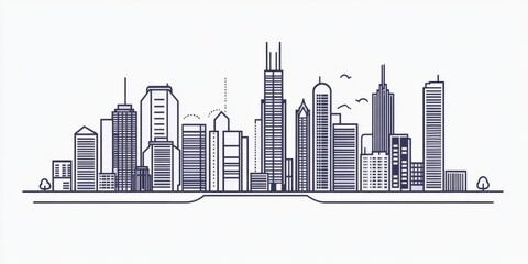 Obraz premium Silhouette of a modern city skyline against a clear sky at sunset showcasing architectural diversity and urban beauty