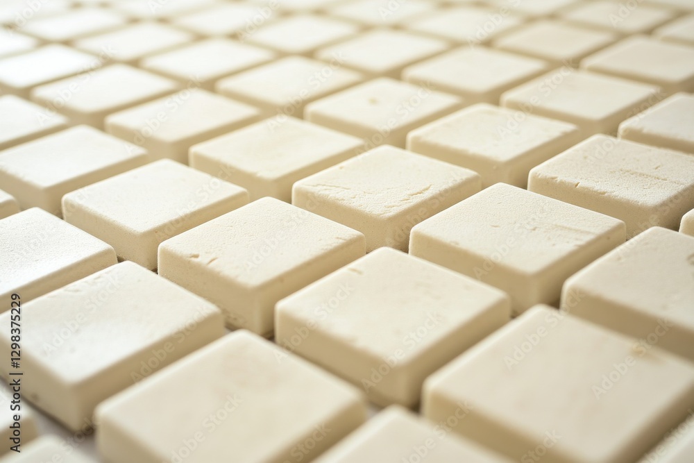 Poster Smooth white tiles neatly arranged in a grid pattern on a flat surface for interior design or construction purposes