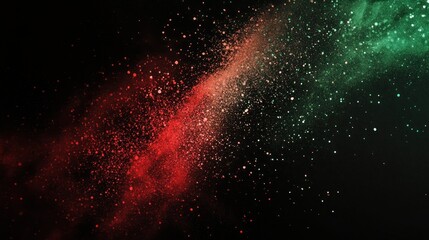 Abstract Red and Green Powder Explosion on Black Background