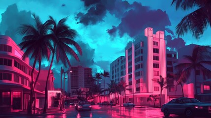 Vibrant city skyline at twilight showcasing unique architectural silhouettes against a dramatic horizon