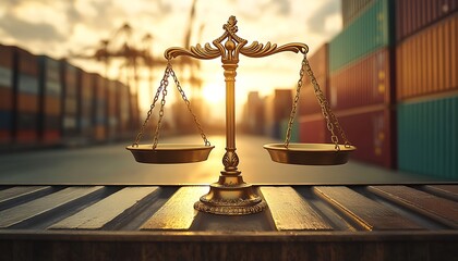 Justice, scales, harbor, sunset, import/export