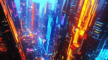 Fototapeta premium Cyberpunk Cityscape: Neon Dreamscape at Night