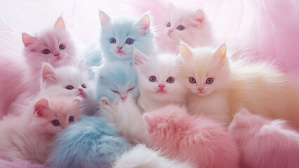 Fluffy Baby Siberian Cats Snuggled Together in Kawaii Style