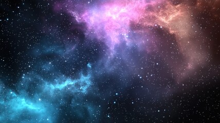 Fototapeta premium Colorful cosmic nebula with vibrant clouds and stars in deep outer space, illustrating astronomical beauty.
