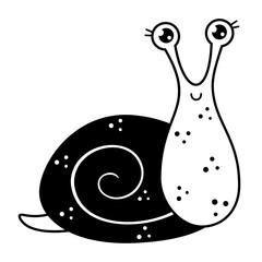 Black and white snail clipart. Cute character in cartoon flat style. Hand draw vector illustration