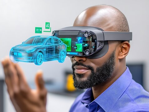 Man using VR to design electric car