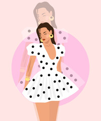 Illustration of girl stylish on light pink background.
