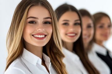 Fototapeta premium Confident Women Business Team - Four smiling businesswomen stand shoulder to shoulder, projecting confidence and success
