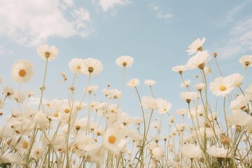 White flowers field sky outdoors.