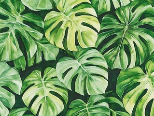 Lush Watercolor Monstera Leaves Pattern