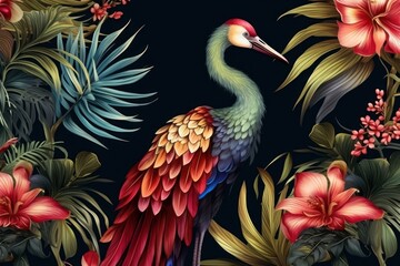 Fototapeta premium Tropical bird art pattern.