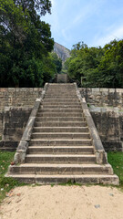 Scenic view of stone stairway leading up to mountain top in ancient capital citadel fortress of Yapahuwa, Sri Lanka 