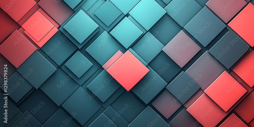 Poster abstract geometric design featuring a pattern of blue and red squares