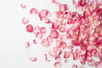 Delicate Pink Rose Petals Scattered - A delightful scattering of pink rose petals on a white background. Perfect for Valentine's Day, wedding, or romantic themes