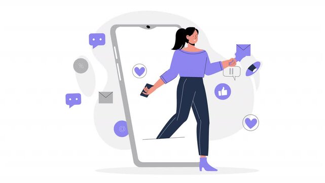 A 2D vector animation illustrating the concept of a referral program for customer rewards.