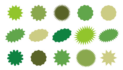 Collection of green badge shapes in various styles, ideal for eco-friendly branding, organic product labeling, and environmental graphics.