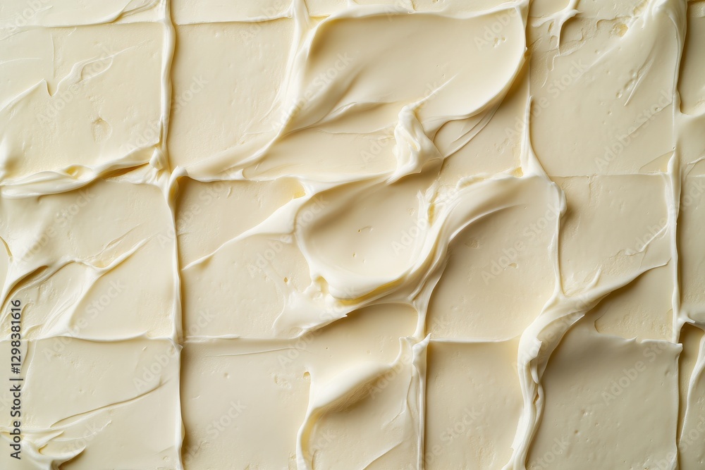 Poster Creamy butter spread on a surface with textured patterns highlighting its smooth consistency and fresh appearance