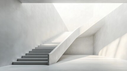 Fototapeta premium Modern Minimalist White Concrete Staircase Architecture