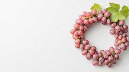 Creative grape wreath arrangement on white background, perfect for food and design inspiration.