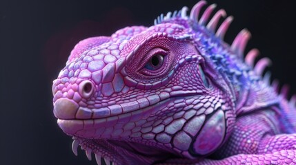 Fototapeta premium Close-up of a vibrant, stylized lizard showcasing intricate scales and vivid colors against a dark backdrop