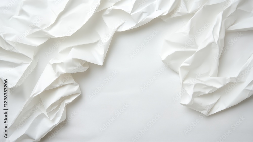 Poster crumpled white paper background with soft shadows, ideal for textures or design projects.