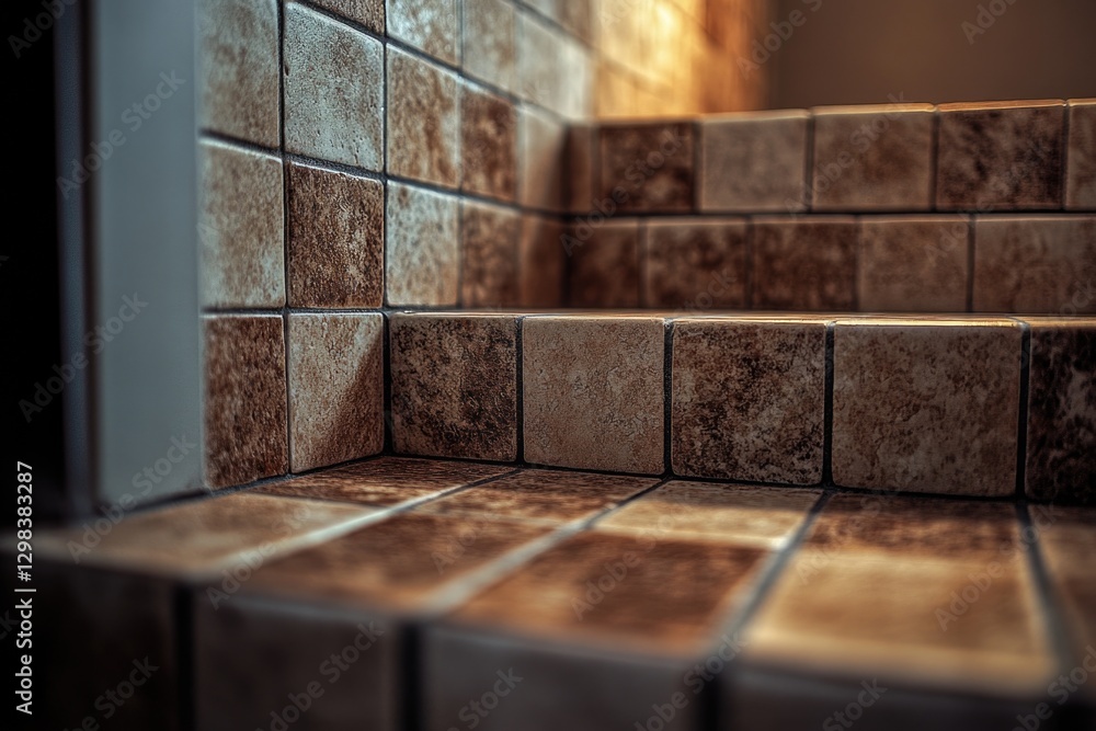 Poster a detailed view of a tiled wall and floor, suitable for use in interior design or architecture proje
