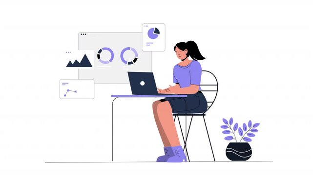 A 2D animation scene of a telecaller in a call center, demonstrating customer service excellence.