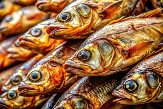 Dried fish, stockfish, and seafood textures dominate this captivating food photography, highlighting authentic culinary traditions.