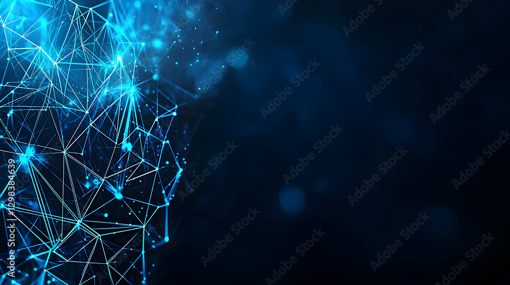 Poster blue digital network with connecting points and lines illustrating technological advancement
