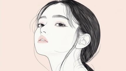 Woman Portrait, Line Art, Soft Pink