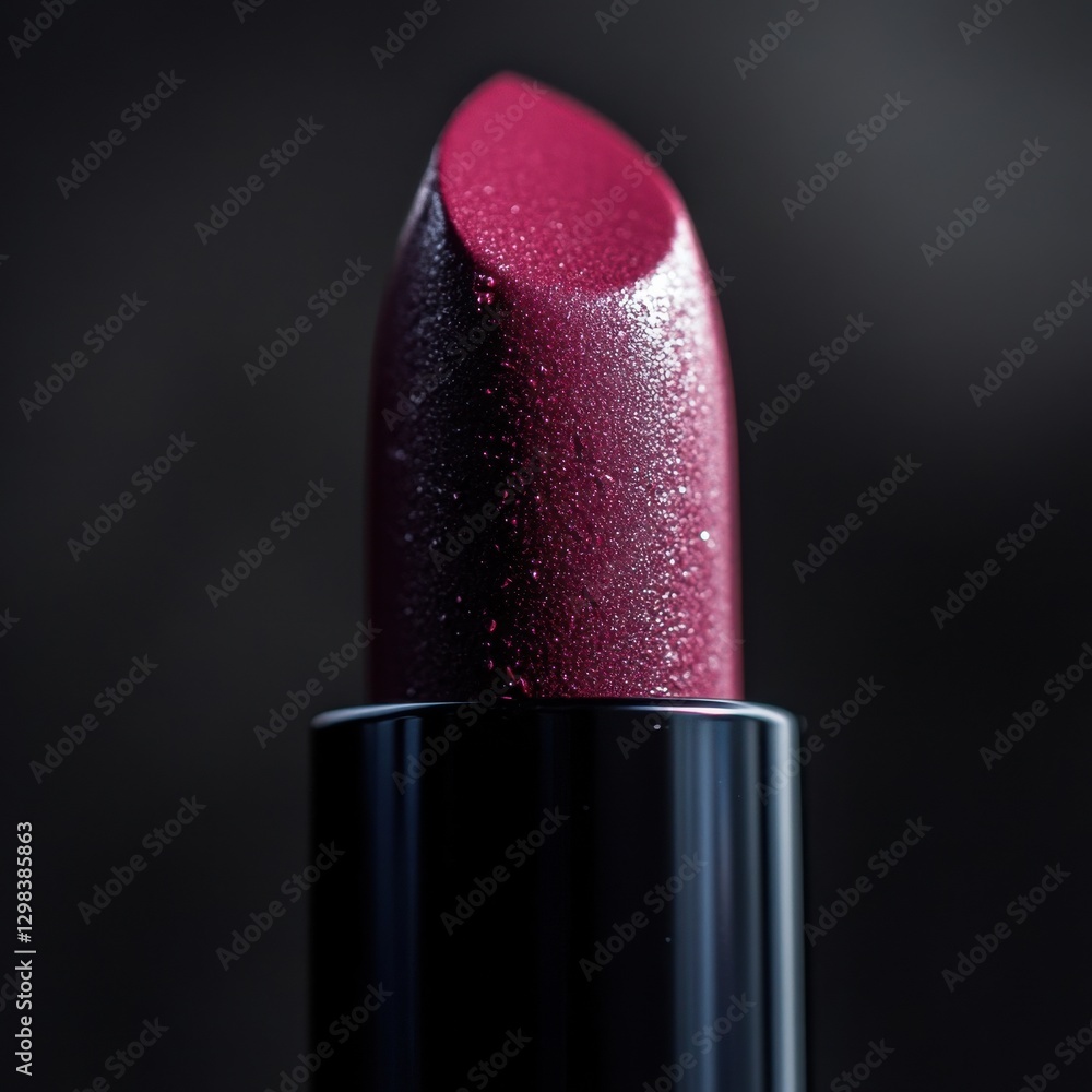 Poster deep burgundy lipstick displayed against a dark background showcasing its rich color and smooth text