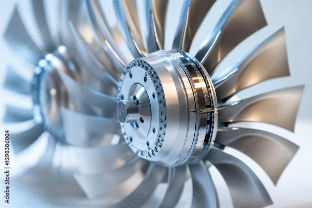 Poster a close-up view of a jet engine's components and details, ideal for use in educational or technical 