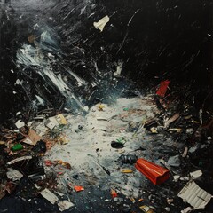 A close-up shot of a pile of trash in black and white