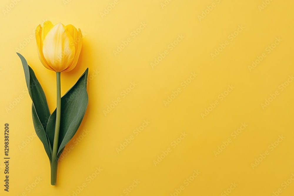Aufkleber Bright yellow tulip on a soft yellow background inviting springtime joy and warmth in a simple yet elegant composition