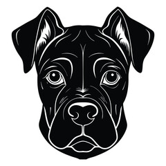 Boxer Dog Puppy Silhouette.  A clean black silhouette of a Boxer puppy dog Head isolated on a white background.