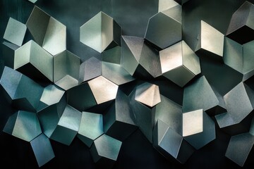 Abstract Geometric Shapes in Metallic Tones on Dark Background