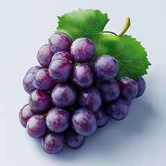 3D realistic grapes in a cartoon style, on a white background 