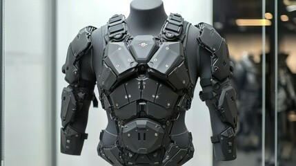 Naklejka premium Futuristic armor displayed in showroom